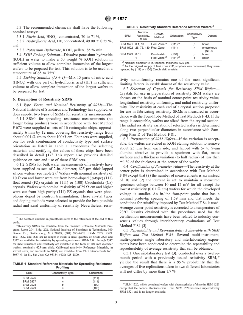 ASTM F1527-00 - Standard Guide for Application of Silicon Standard Reference Materials and Reference Wafers for Calibration and Control of Instruments for Measuring Resistivity of Silicon