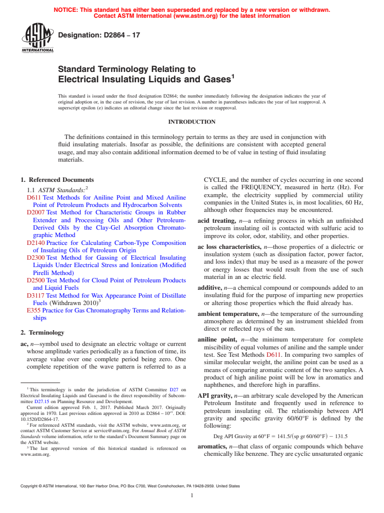 ASTM D2864-17 - Standard Terminology Relating to  Electrical Insulating Liquids and Gases