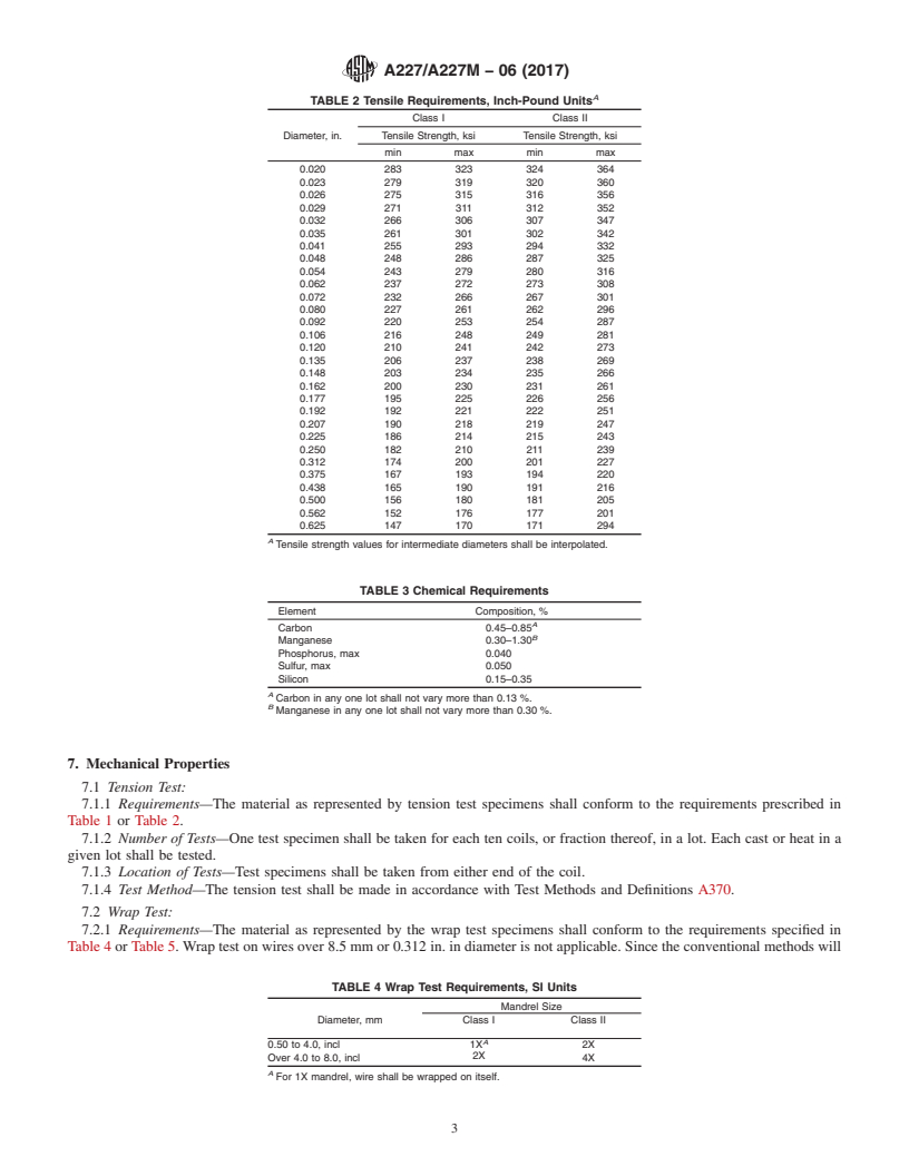 REDLINE ASTM A227/A227M-06(2017) - Standard Specification for  Steel Wire, Cold-Drawn for Mechanical Springs