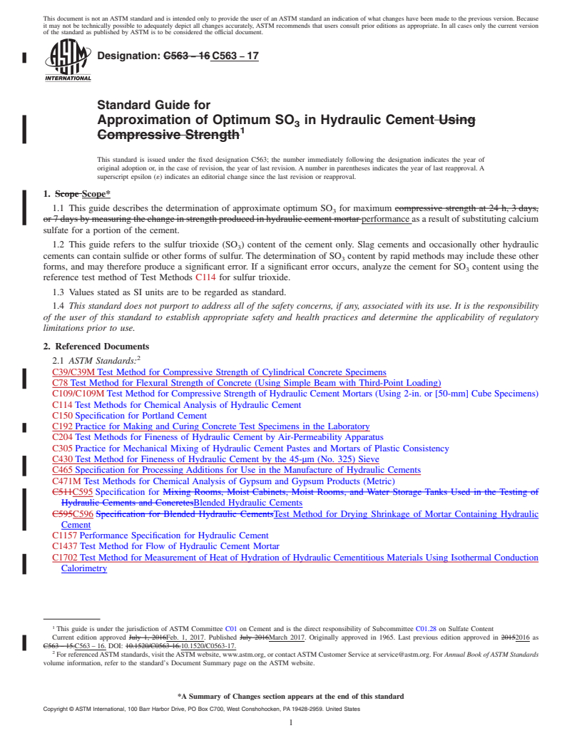 REDLINE ASTM C563-17 - Standard Guide for  Approximation of Optimum SO<inf>3</inf> in Hydraulic Cement