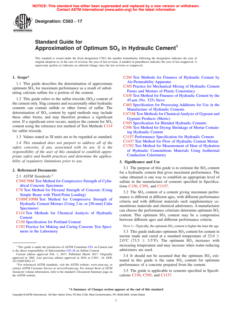 ASTM C563-17 - Standard Guide for  Approximation of Optimum SO<inf>3</inf> in Hydraulic Cement