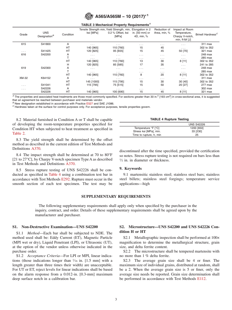 ASTM A565/A565M-10(2017)e1 - Standard Specification for  Martensitic Stainless Steel Bars for High-Temperature Service