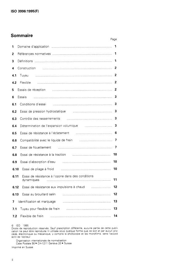 ISO 3996:1995 ISO 3996:1995 - Véhicules routiers -- Flexibles pour dispositifs de freinage hydraulique utilisant un liquide de frein a base non pétroliere - Page 2 preview