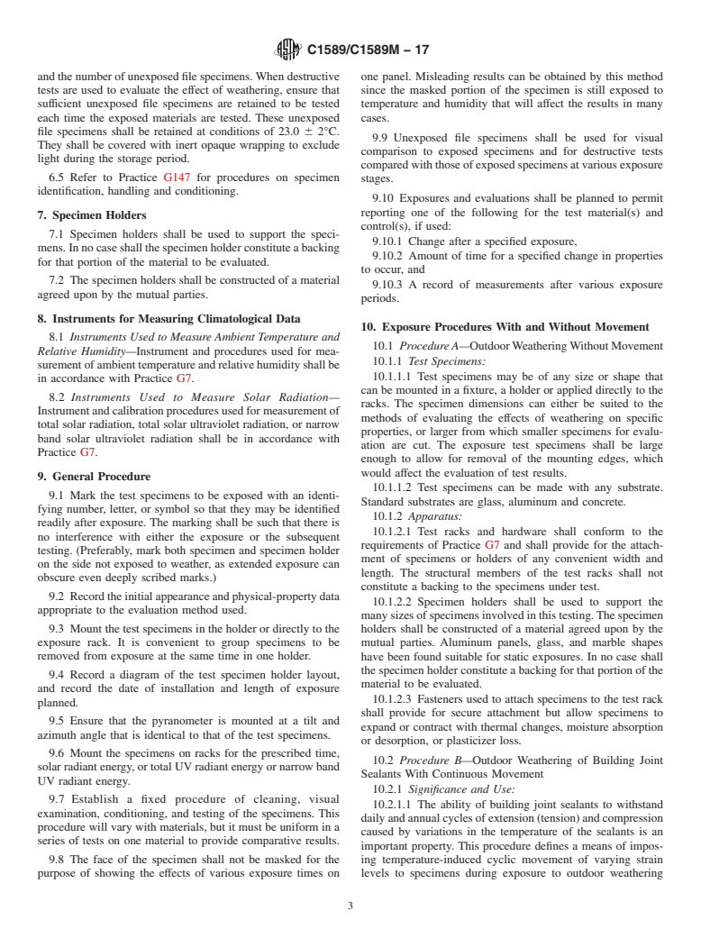 ASTM C1589/C1589M-17 - Standard Practice for Outdoor Weathering of Construction Seals and Sealants