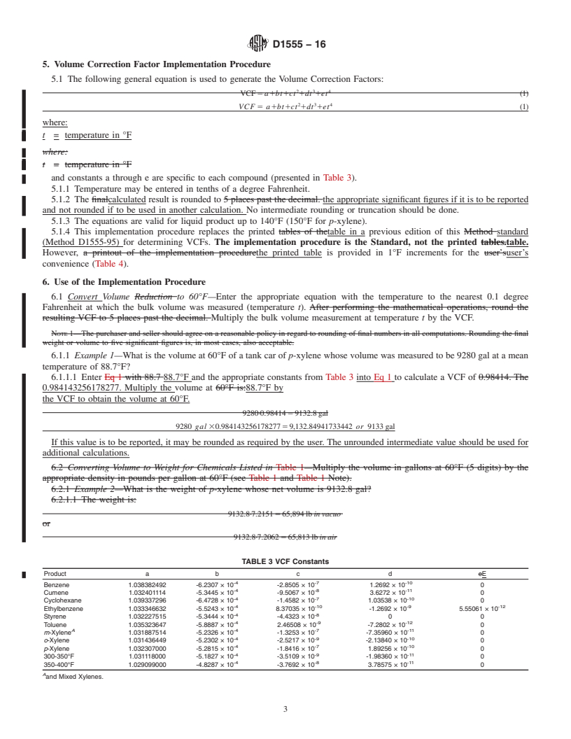 REDLINE ASTM D1555-16 - Standard Test Method for Calculation of Volume and Weight of Industrial Aromatic Hydrocarbons      and Cyclohexane