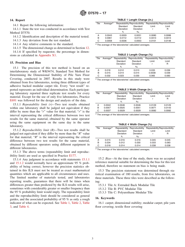 ASTM D7570-17 - Standard Test Method for  Evaluation of Dimensional Stability of Pile Yarn Floor Covering