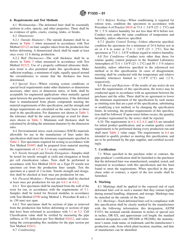 ASTM F1533-01 - Standard Specification for Deformed Polyethylene (PE) Liner