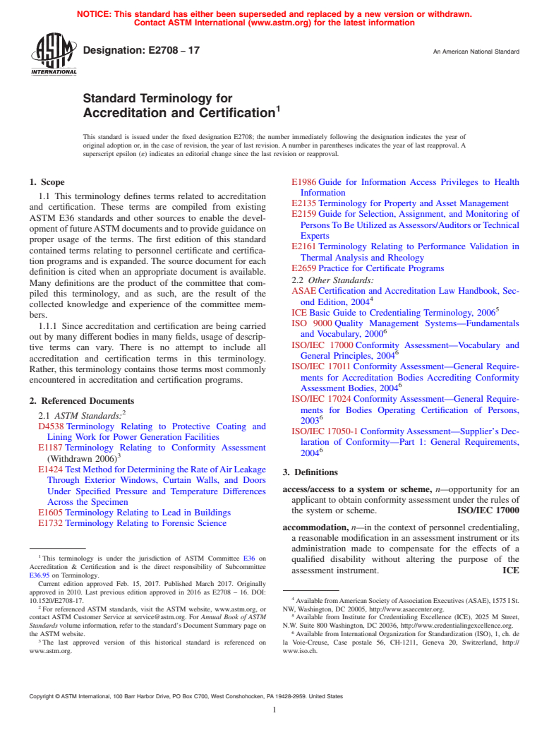 ASTM E2708-17 - Standard Terminology for  Accreditation and Certification