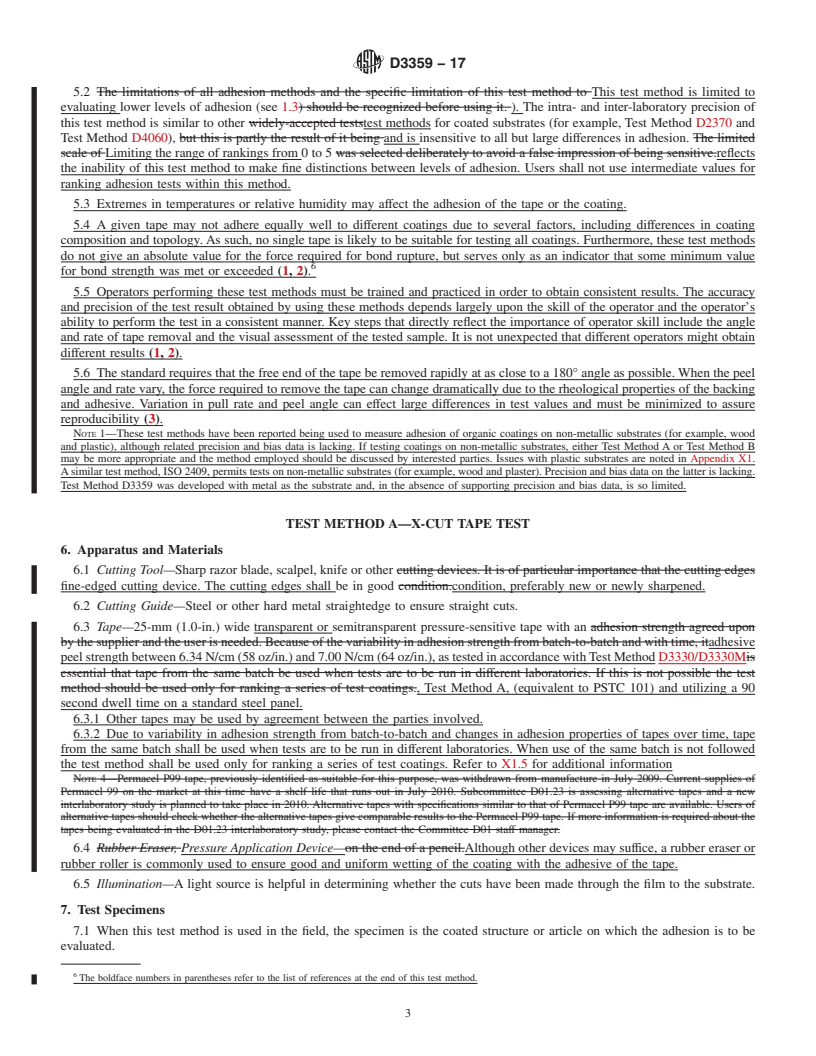 REDLINE ASTM D3359-17 - Standard Test Methods for Rating Adhesion by Tape Test