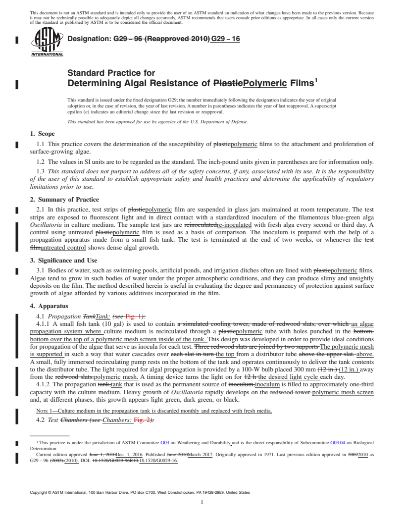 REDLINE ASTM G29-16 - Standard Practice for  Determining Algal Resistance of Polymeric Films