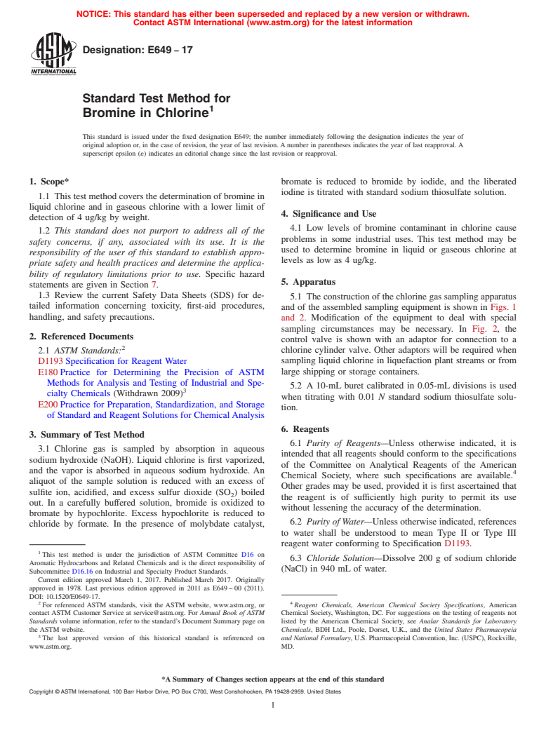 ASTM E649-17 - Standard Test Method for Bromine in Chlorine