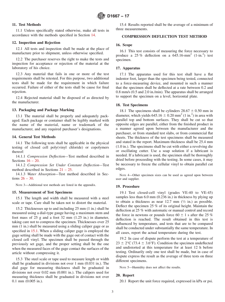 ASTM D1667-17 - Standard Specification for  Flexible Cellular Materials&#x2014;Poly (Vinyl Chloride) Foam  (Closed-Cell)