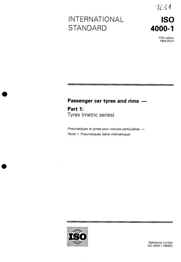 ISO 4000-1:1994 - Passenger car tyres and rims