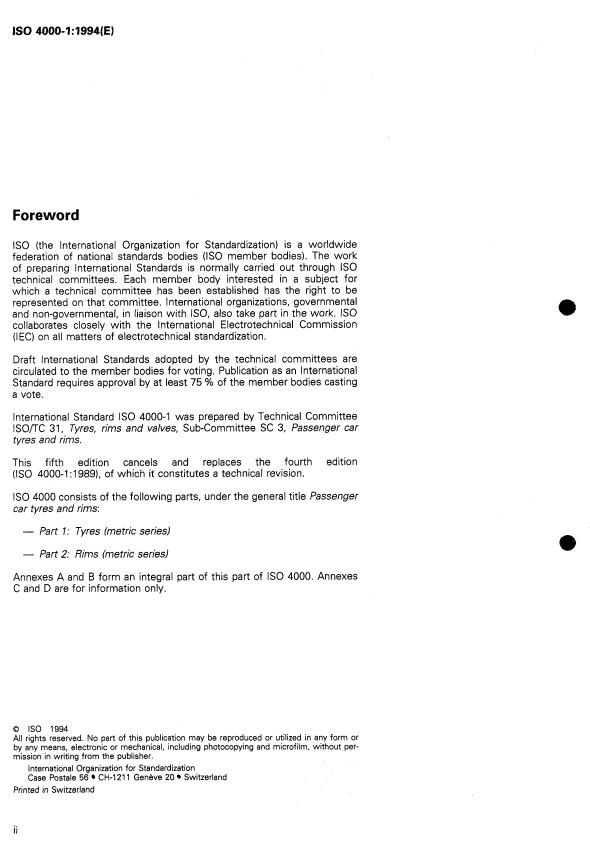 ISO 4000-1:1994 ISO 4000-1:1994 - Passenger car tyres and rims - Page 2 preview