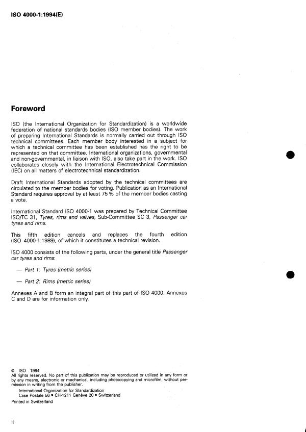 ISO 4000-1:1994 ISO 4000-1:1994 - Pneumatiques et jantes pour voitures particulieres - Page 2 preview