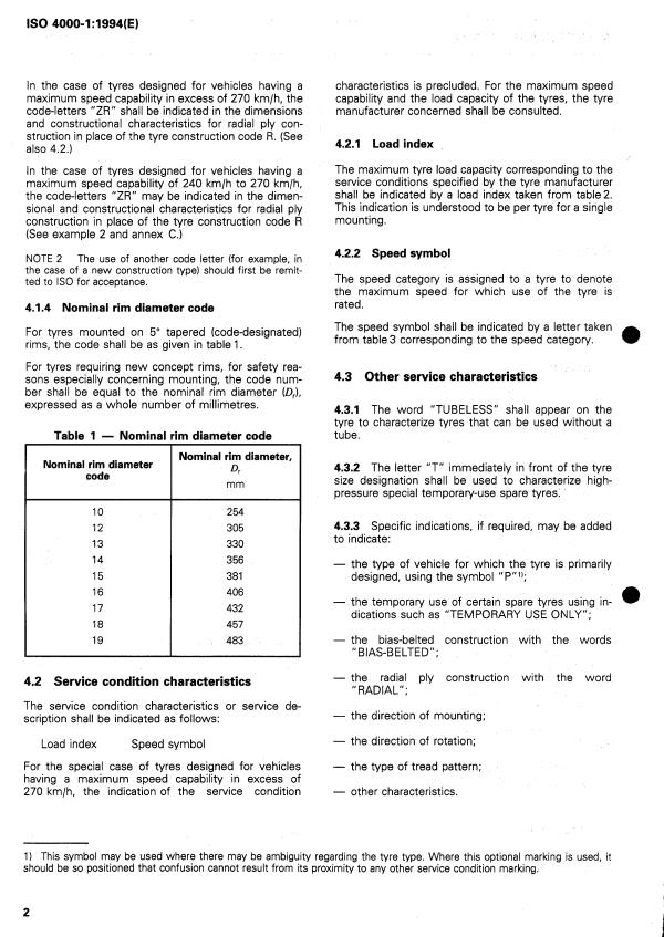 ISO 4000-1:1994 ISO 4000-1:1994 - Pneumatiques et jantes pour voitures particulieres - Page 4 preview