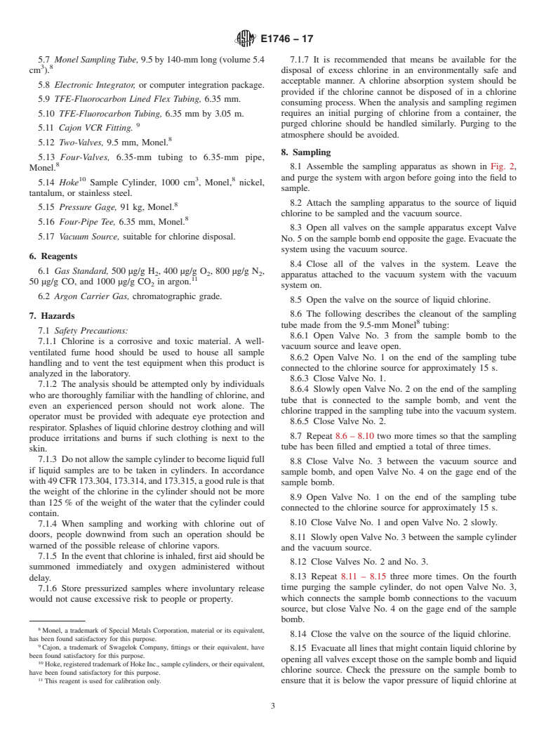 ASTM E1746-17 - Standard Test Method for Sampling and Analysis of Liquid Chlorine for Gaseous Impurities