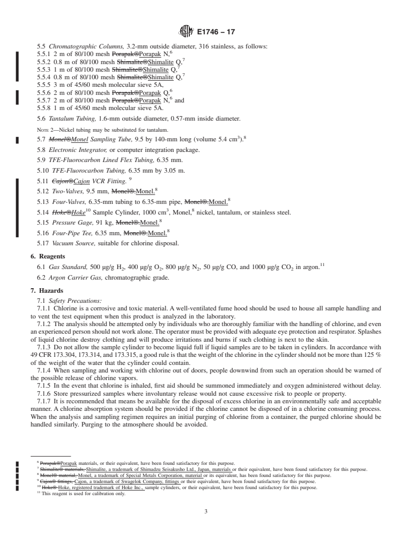 REDLINE ASTM E1746-17 - Standard Test Method for Sampling and Analysis of Liquid Chlorine for Gaseous Impurities