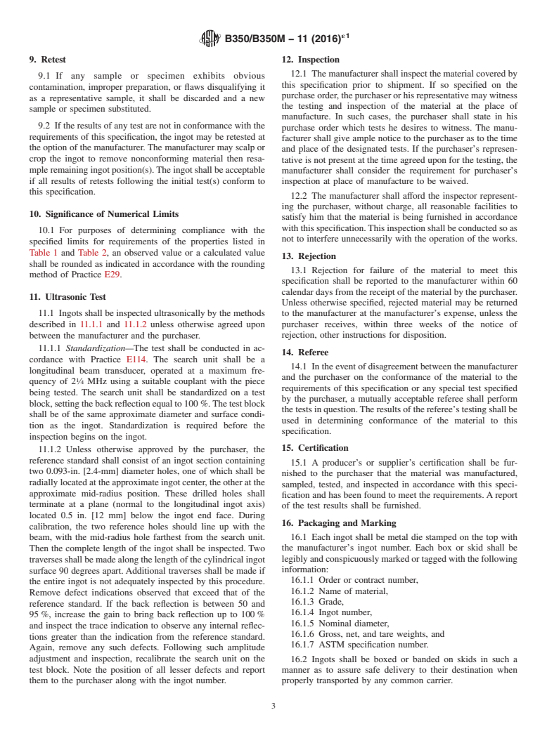 ASTM B350/B350M-11(2016)e1 - Standard Specification for Zirconium and Zirconium Alloy Ingots for Nuclear Application