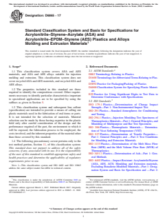 ASTM D6865-17 ASTM D6865-17 - Standard Classification System and Basis for Specifications for Acrylonitrile–Styrene–Acrylate (ASA) and Acrylonitrile–EPDM–Styrene (AES) Plastics and Alloys Molding and Extrusion Materials - Page 1 preview