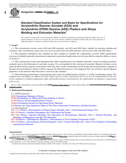 ASTM D6865-17 REDLINE ASTM D6865-17 - Standard Classification System and Basis for Specifications for Acrylonitrile–Styrene–Acrylate (ASA) and Acrylonitrile–EPDM–Styrene (AES) Plastics and Alloys Molding and Extrusion Materials - Page 1 preview