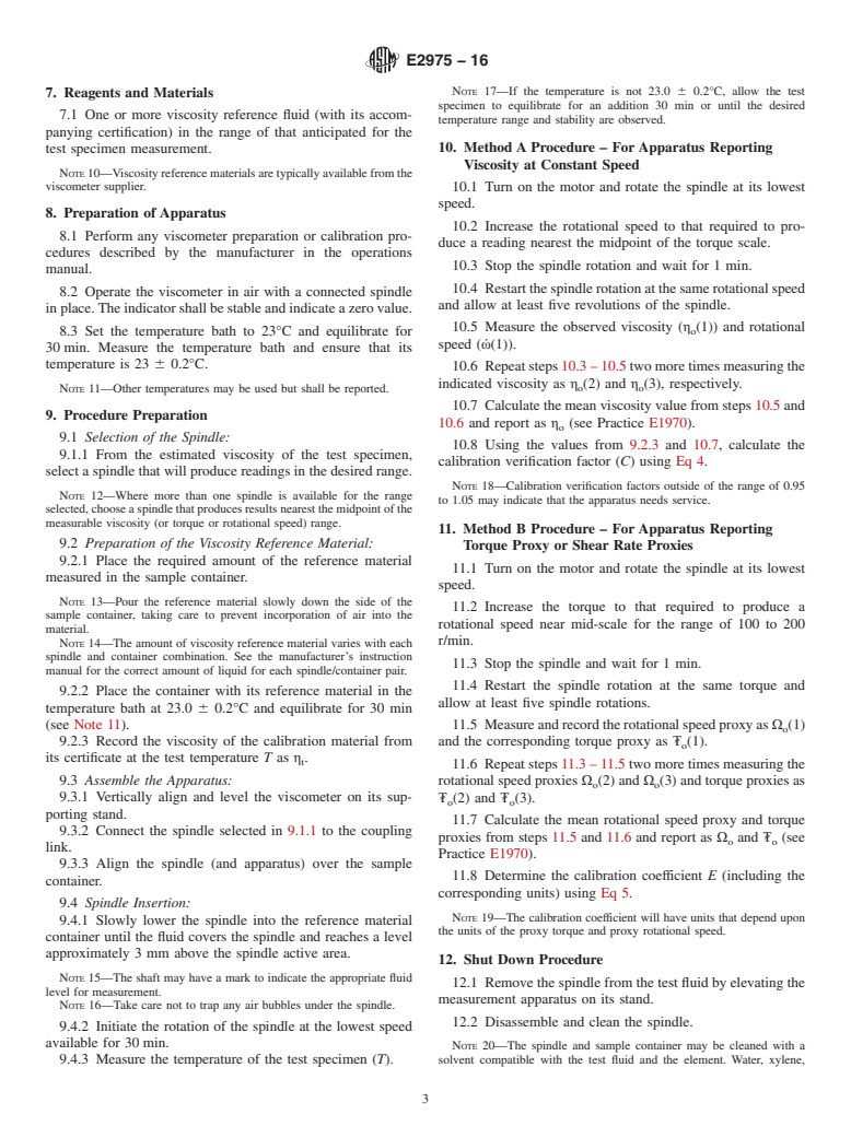 ASTM E2975-16 - Standard Test Method for Calibration or Calibration Verification of Concentric Cylinder  Rotational Viscometers