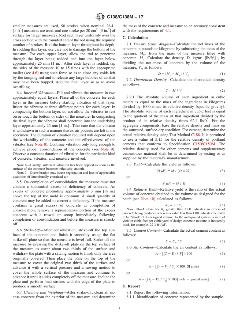 ASTM C138/C138M-17 - Standard Test Method for  Density (Unit Weight), Yield, and Air Content (Gravimetric)  of Concrete