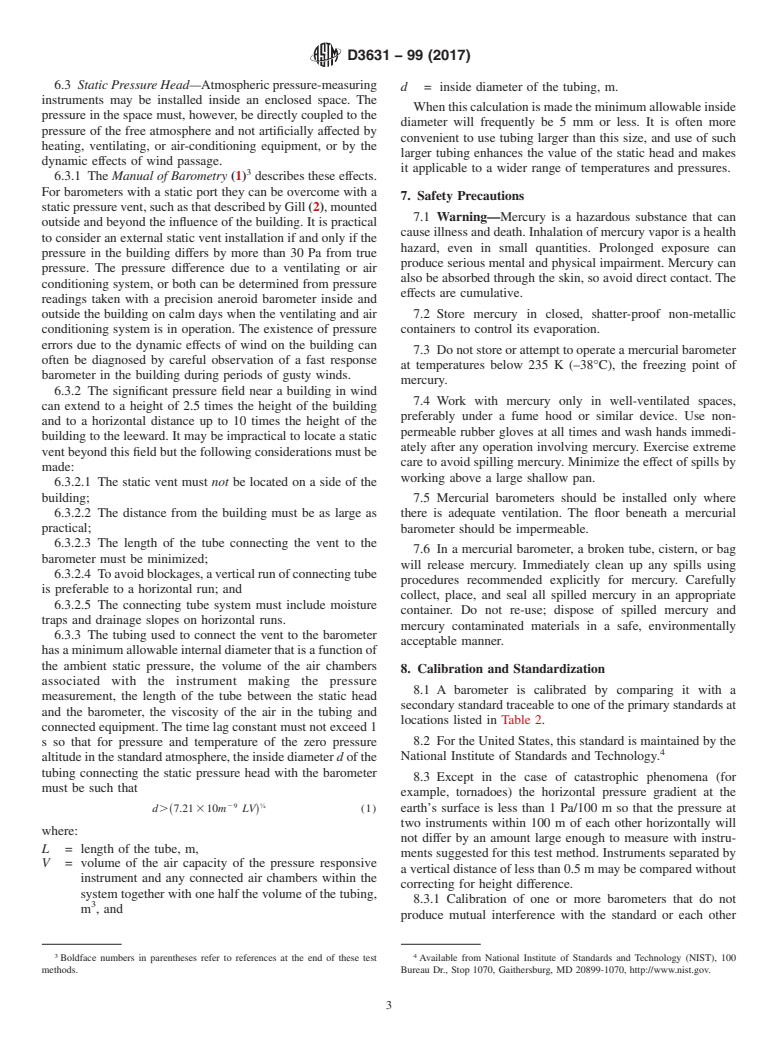 ASTM D3631-99(2017) - Standard Test Methods for  Measuring Surface Atmospheric Pressure