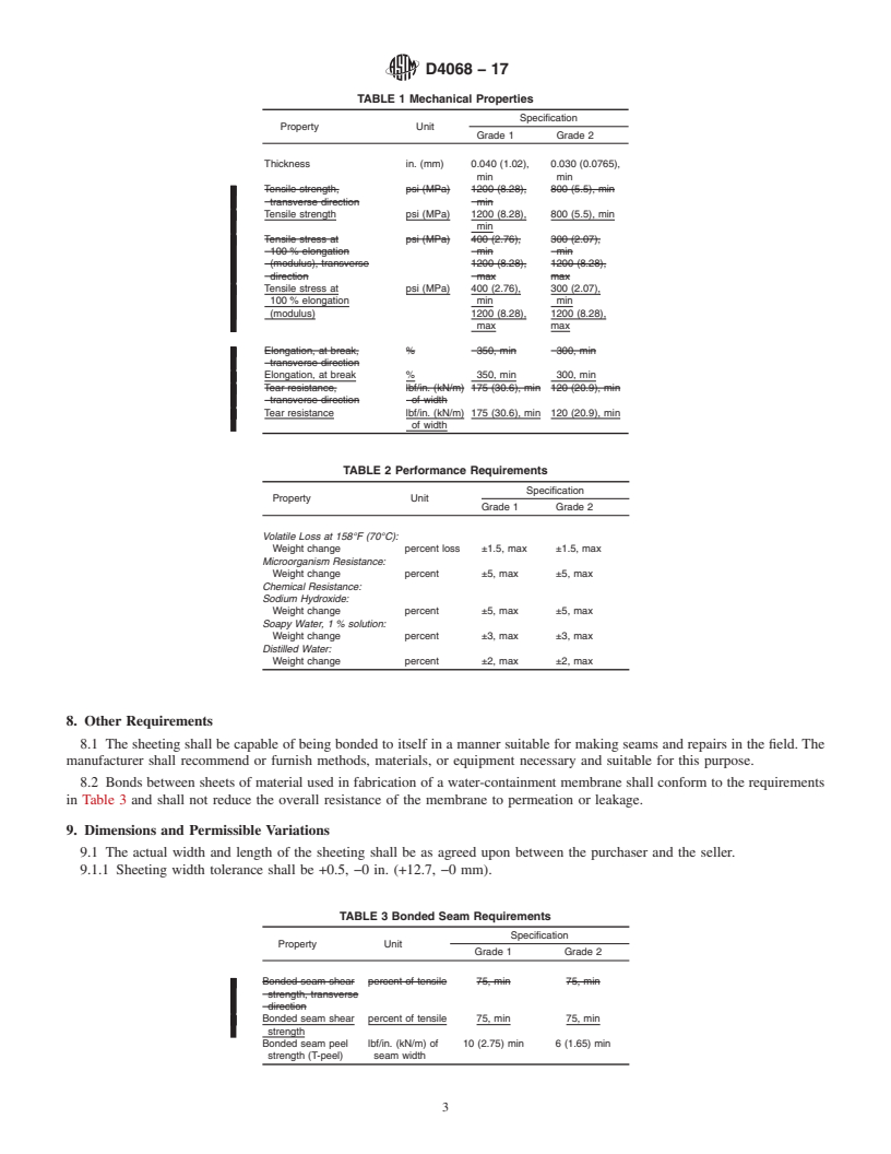 REDLINE ASTM D4068-17 - Standard Specification for  Chlorinated Polyethylene (CPE) Sheeting for Concealed Water-Containment  Membrane