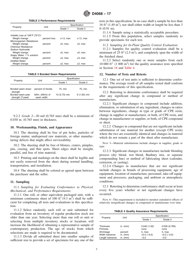 ASTM D4068-17 - Standard Specification for  Chlorinated Polyethylene (CPE) Sheeting for Concealed Water-Containment  Membrane