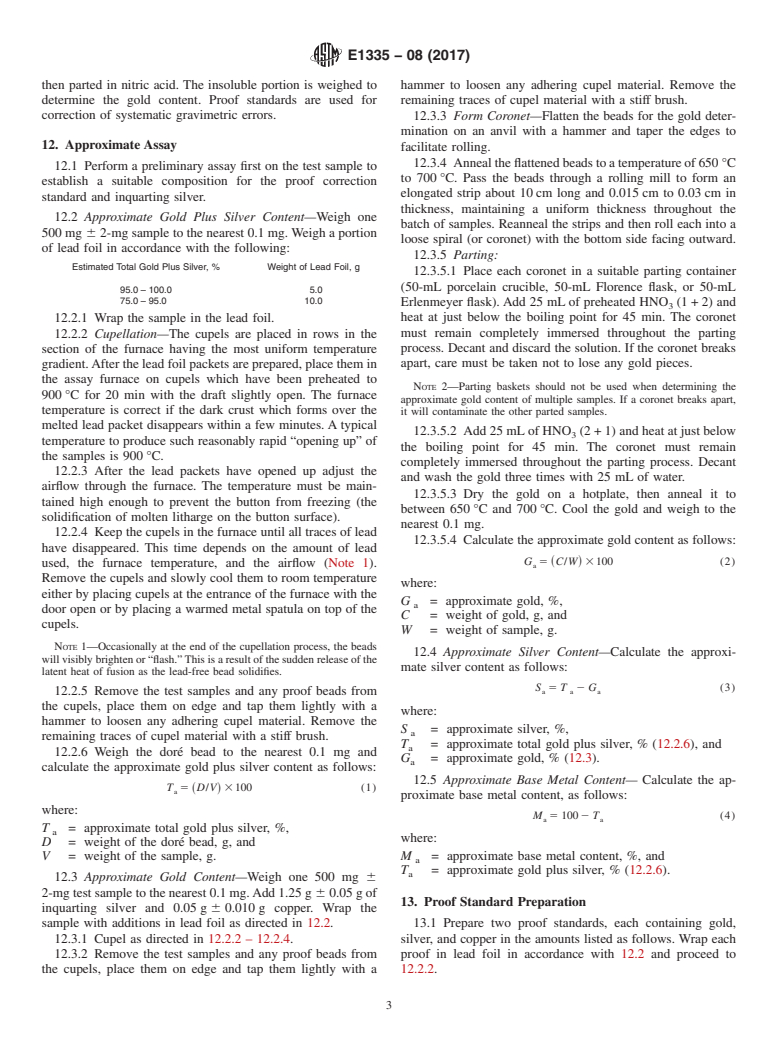 ASTM E1335-08(2017) - Standard Test Methods for  Determination of Gold in Bullion by Fire Assay Cupellation  Analysis