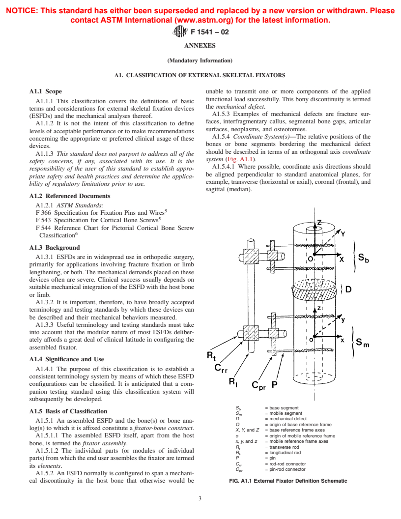 ASTM F1541-02 - Standard Specification and Test Methods for External Skeletal Fixation Devices