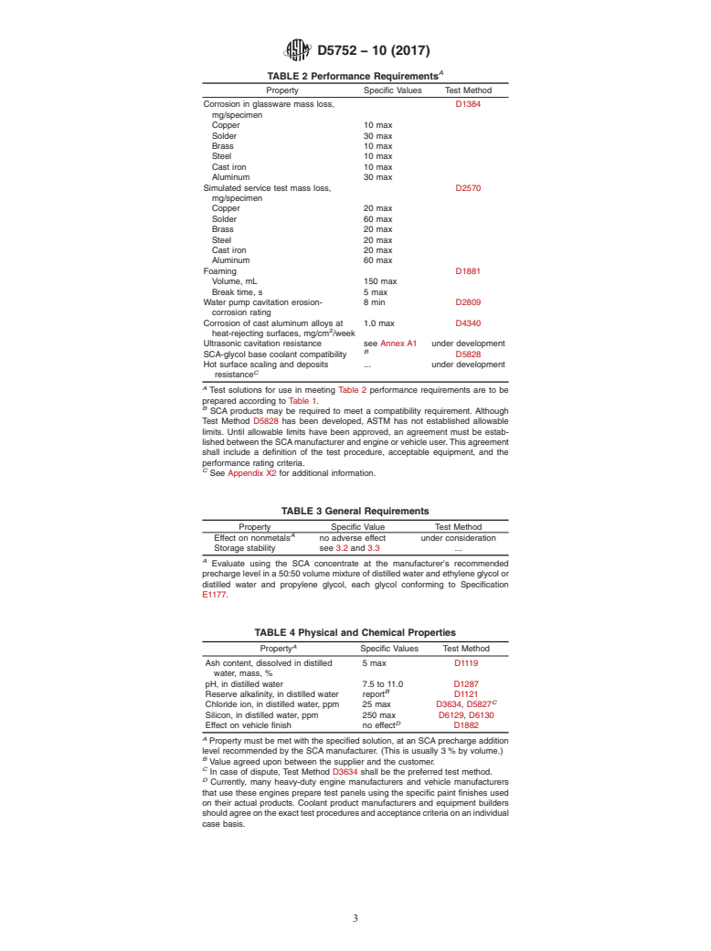 ASTM D5752-10(2017) - Standard Specification for Supplemental Coolant Additives (SCAs) for Use in Precharging  Coolants for Heavy-Duty Engines