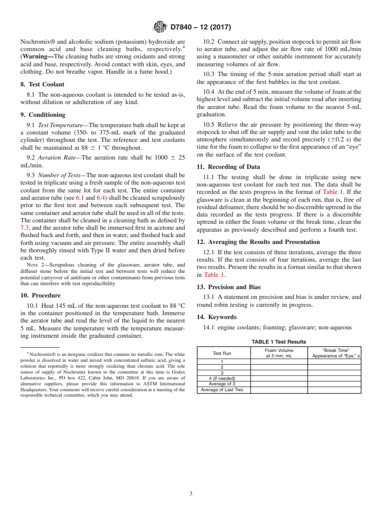 ASTM D7840-12(2017) - Standard Test Method for Foaming Tendencies of Non-Aqueous Engine Coolants in Glassware