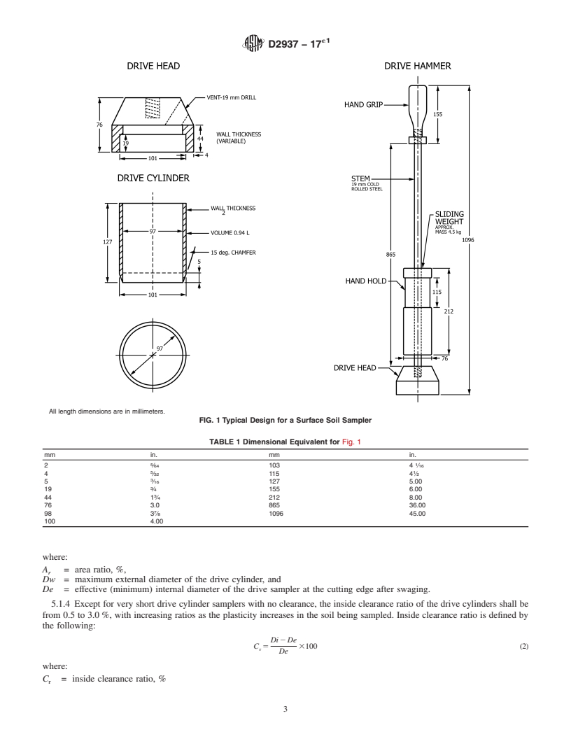 REDLINE ASTM D2937-17e1 - Standard Test Method for Density of Soil in Place by the Drive-Cylinder Method