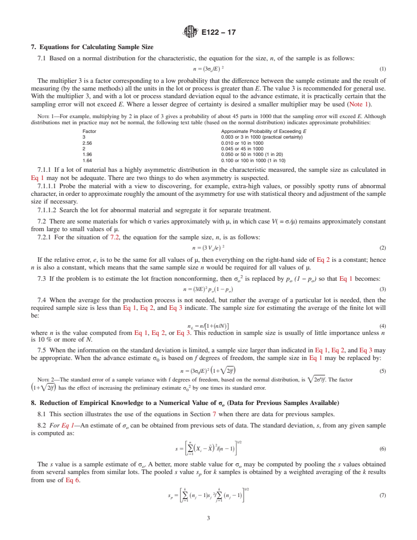 REDLINE ASTM E122-17 - Standard Practice for  Calculating Sample Size to Estimate, With Specified Precision,  the Average for a Characteristic of a Lot or Process