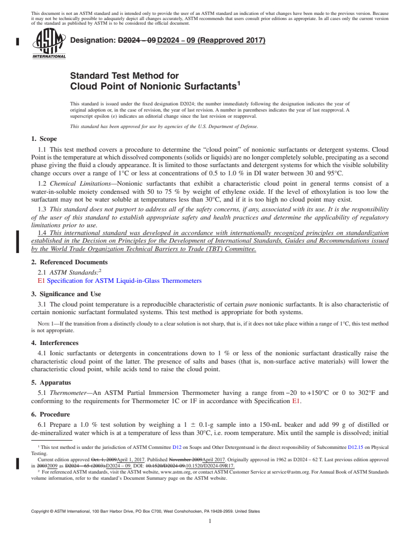 ASTM D2024-09(2017) - Standard Test Method for Cloud Point of Nonionic ...