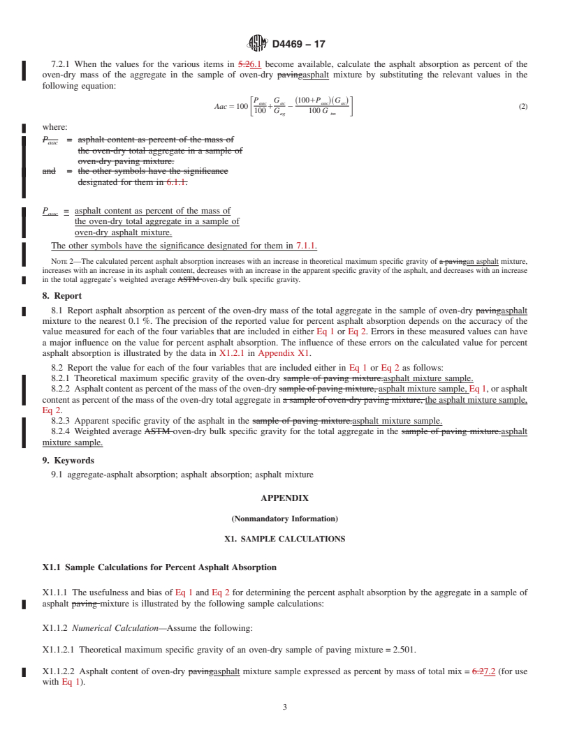 REDLINE ASTM D4469-17 - Standard Practice for  Calculating Percent Asphalt Absorption by the Aggregate in  Asphalt Mixtures