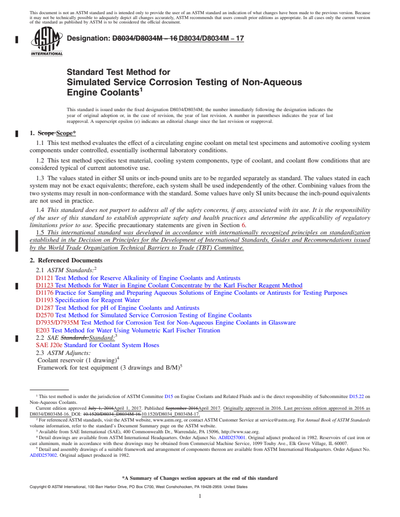 REDLINE ASTM D8034/D8034M-17 - Standard Test Method for Simulated Service Corrosion Testing of Non-Aqueous Engine Coolants