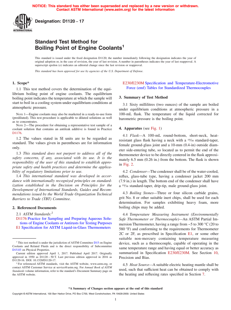 ASTM D1120-17 - Standard Test Method for Boiling Point of Engine Coolants