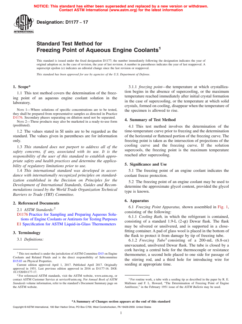 ASTM D1177-17 - Standard Test Method for Freezing Point of Aqueous Engine Coolants