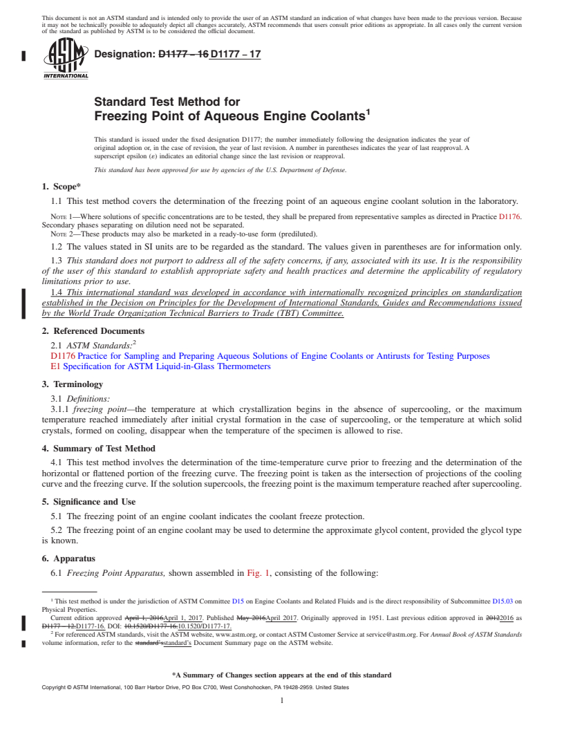 REDLINE ASTM D1177-17 - Standard Test Method for Freezing Point of Aqueous Engine Coolants