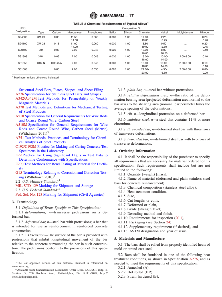 ASTM A955/A955M-17 - Standard Specification for  Deformed and Plain Stainless-Steel Bars for Concrete Reinforcement