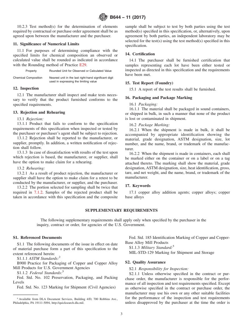 ASTM B644-11(2017) - Standard Specification for Copper Alloy Addition Agents