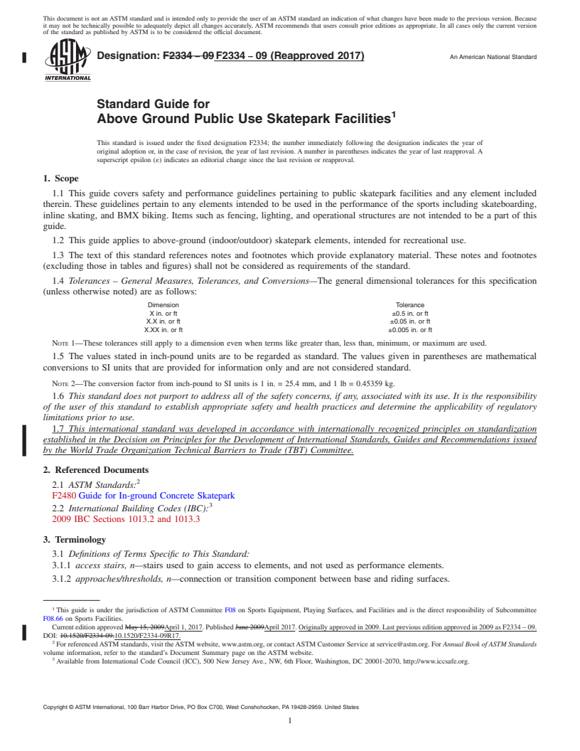 REDLINE ASTM F2334-09(2017) - Standard Guide for Above Ground Public Use Skatepark Facilities