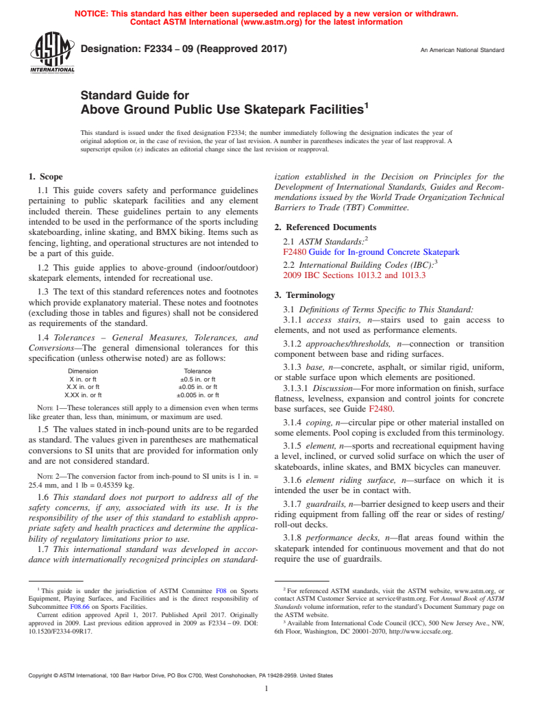 ASTM F2334-09(2017) - Standard Guide for Above Ground Public Use Skatepark Facilities