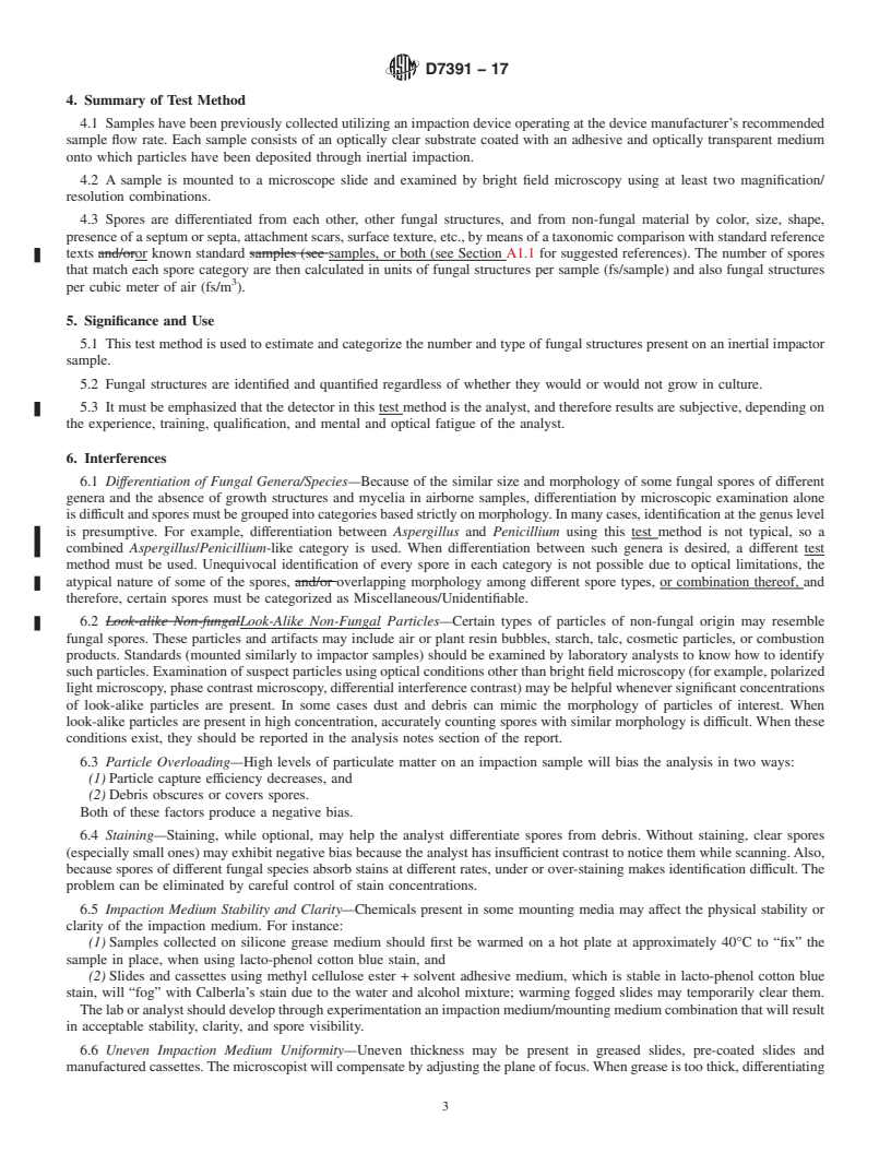 REDLINE ASTM D7391-17 - Standard Test Method for  Categorization and Quantification of Airborne Fungal Structures  in an Inertial Impaction Sample by Optical Microscopy