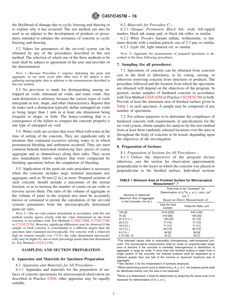 ASTM C457/C457M-16 - Standard Test Method for  Microscopical Determination of Parameters of the Air-Void System  in Hardened Concrete