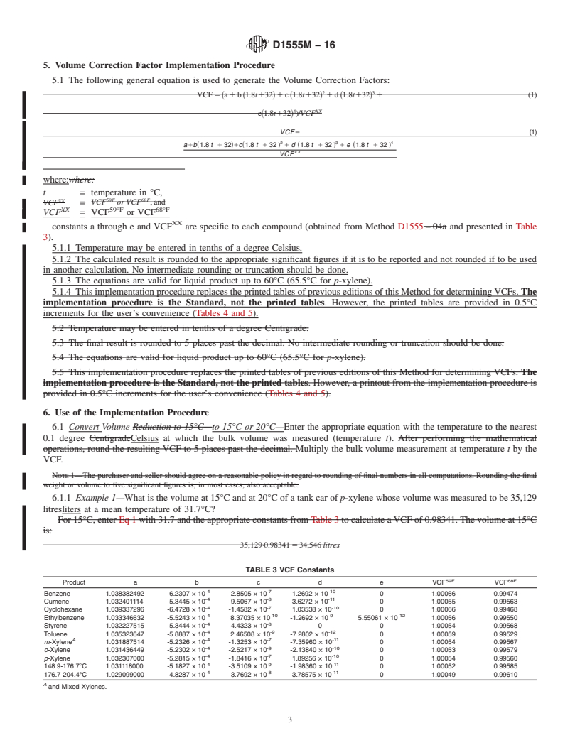 REDLINE ASTM D1555M-16 - Standard Test Method for Calculation of Volume and Weight of Industrial Aromatic Hydrocarbons         and Cyclohexane [Metric]