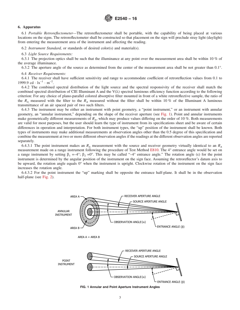 REDLINE ASTM E2540-16 - Standard Test Method for Measurement of Retroreflective Signs Using a Portable Retroreflectometer        at a 0.5 Degree Observation Angle